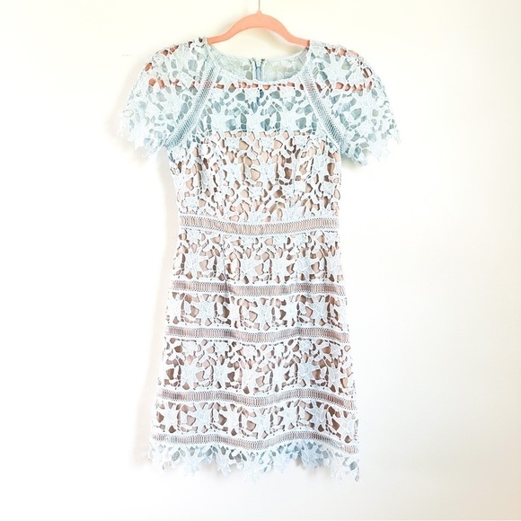 ELIZA J Floral Guipure-Lace Light Blue Short Sleeve Mini Dress sz 0P - Picture 6 of 12